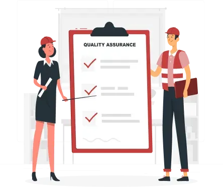 Two cartoon employees conducting quality assurance.